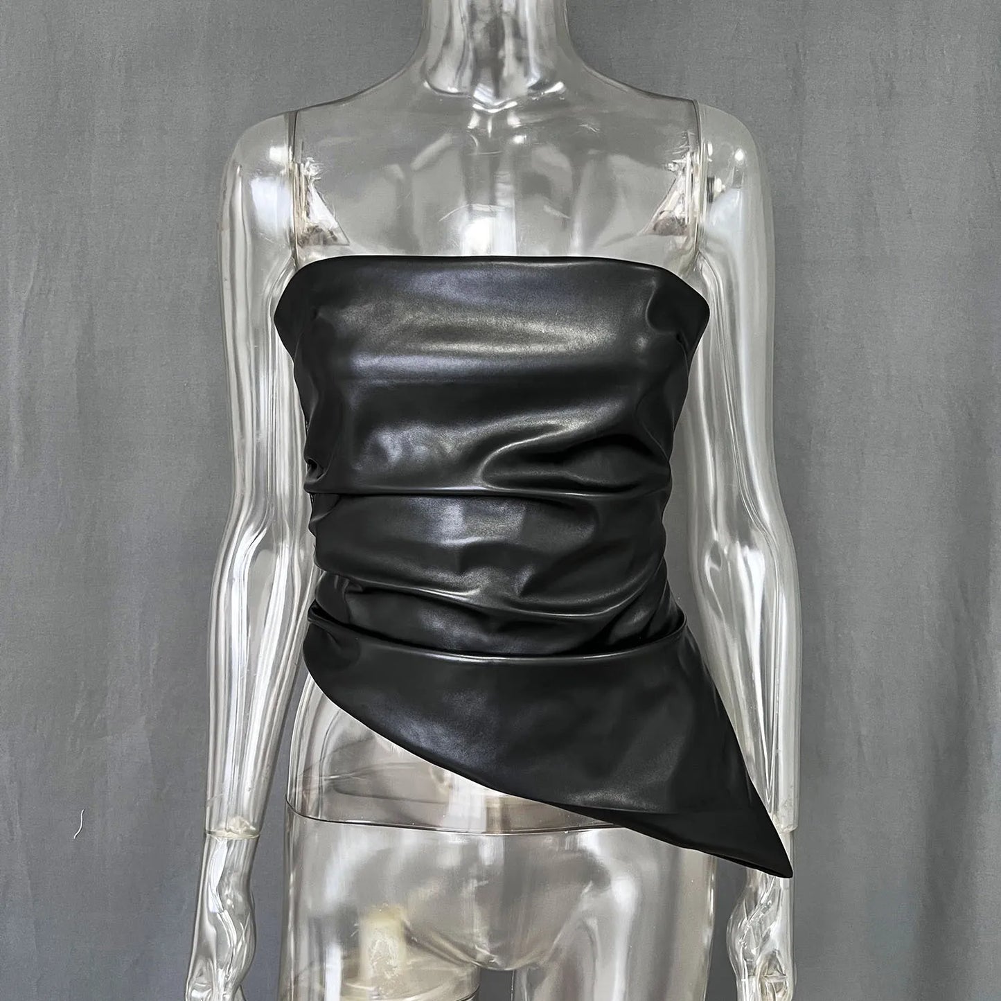 Zippered PU Leather Tube Top