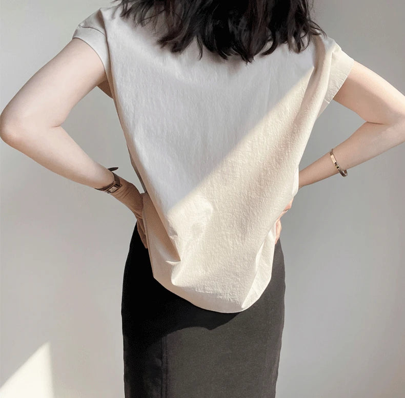 Shirts & Blouses For Women Half Sleeve Summer Loose Button Up Woman Top V Neck Simple Cheap Stylish Offer Aesthetic Hot Xl S Xxl