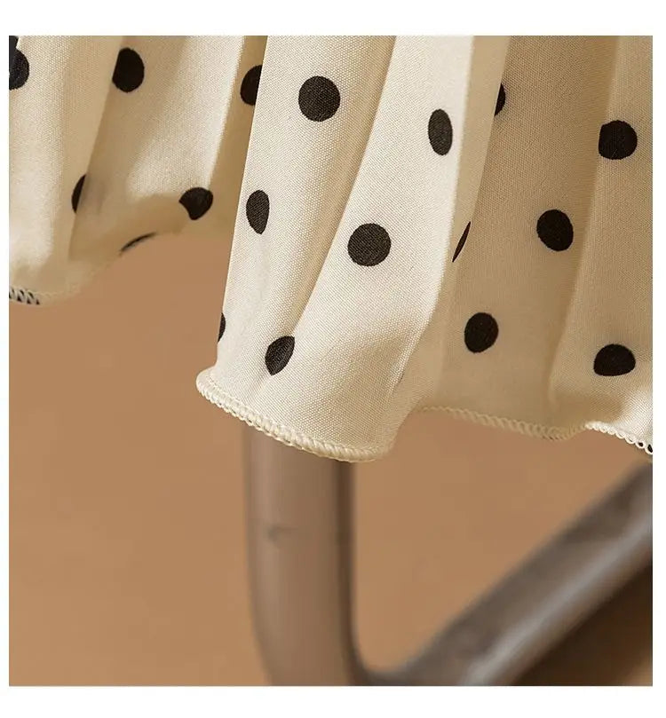 Polka Dot Pleated High Waisted Midi Dress for Women