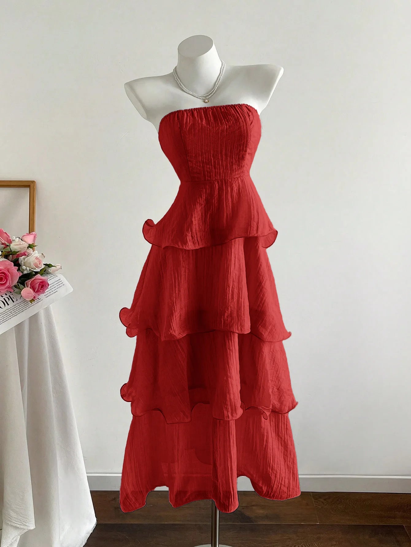Solid Color Tube Top Layered Elegant Maxi Dress for Women