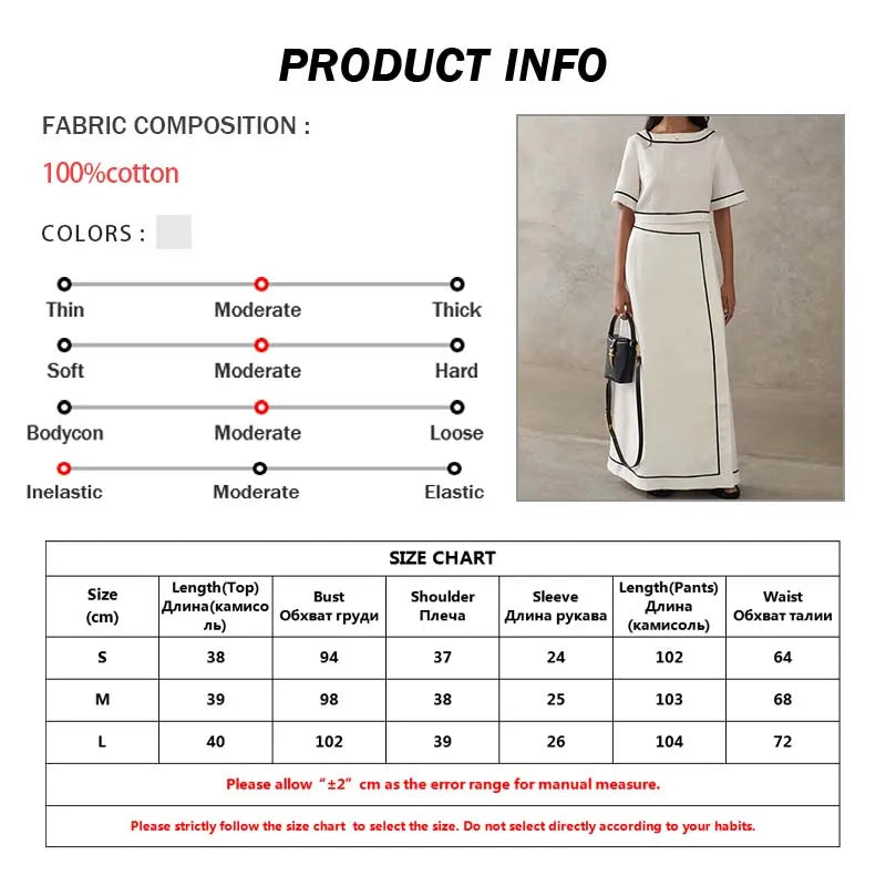 Oymimi Fashion White Cotton Two Piece Outfits Woman Elegant O-Neck Patchwork Short Sleeve Open Back Tops And Straight Skirts Set