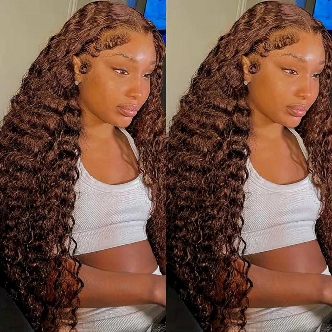 Chocolate Brown Deep Wave Human Hair Wig for Women