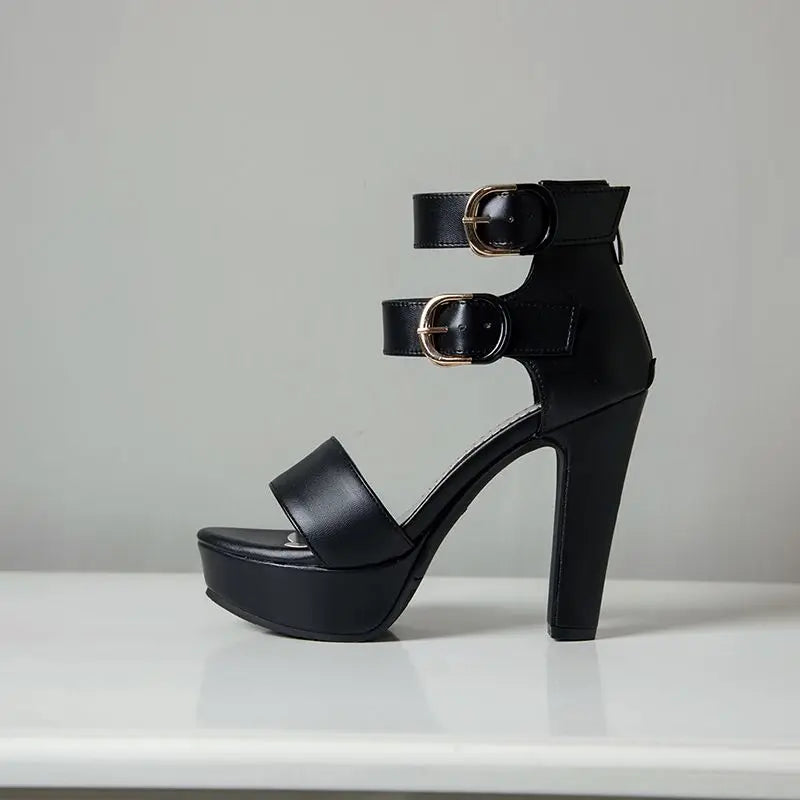 Chunky Platform Sandals with Zipper Buckles for Women