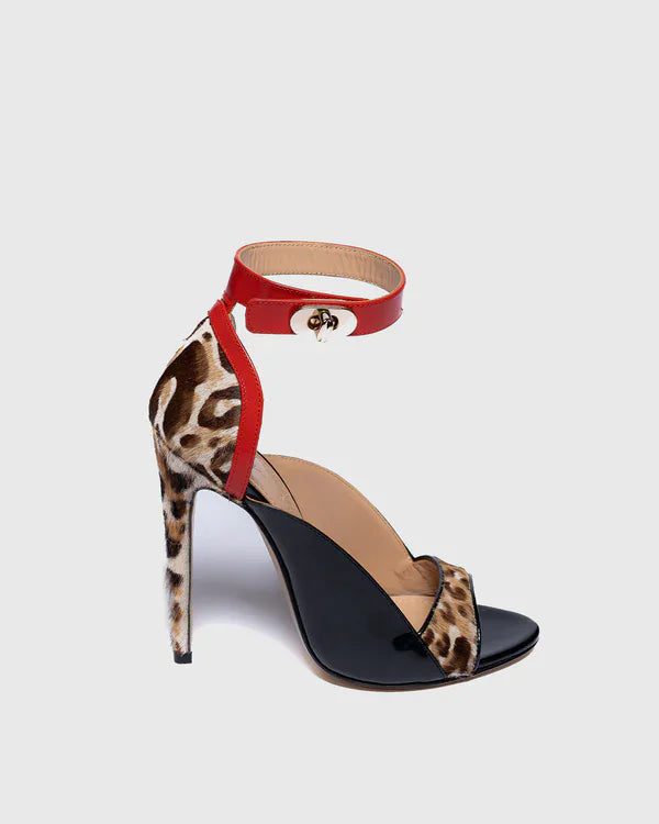 Patchwork Ankle Strap Peep Toe Heeled Sandals for Women