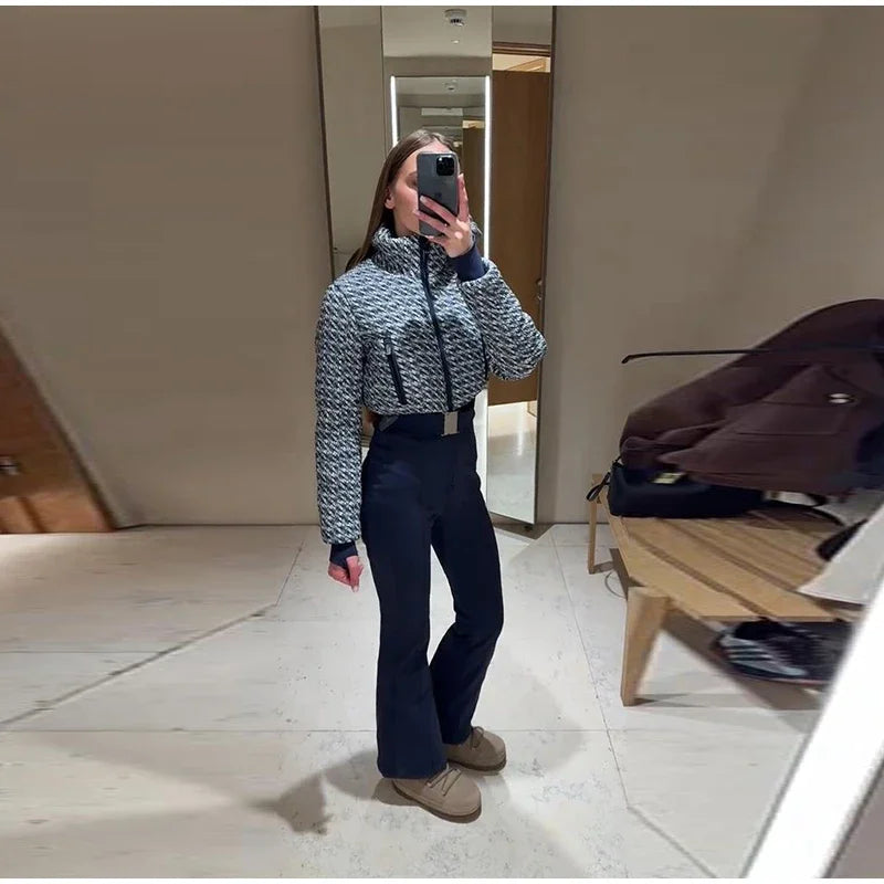 Fashion Print Thickened Cozy Winter Jumpsuit for Women