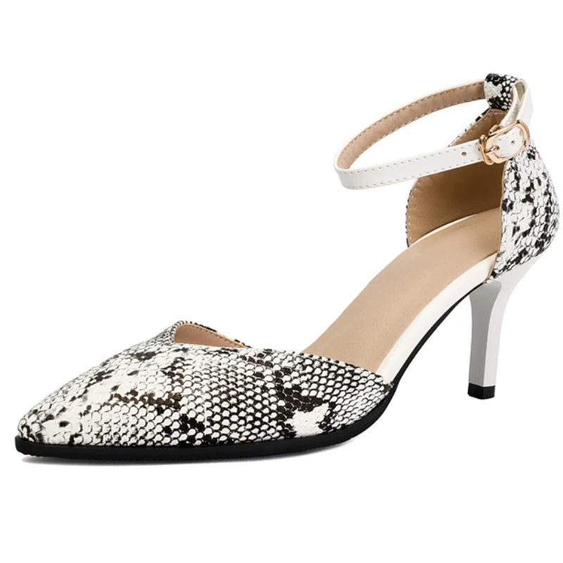 Snake Print Ankle Strap Pumps