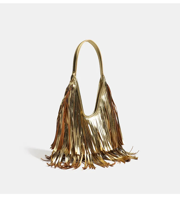 New Women's Shoulder Bag Solid Color Tassel Fashion Women's Shoulder Bag Large Capacity Retro Casual Women's Bag High Quality