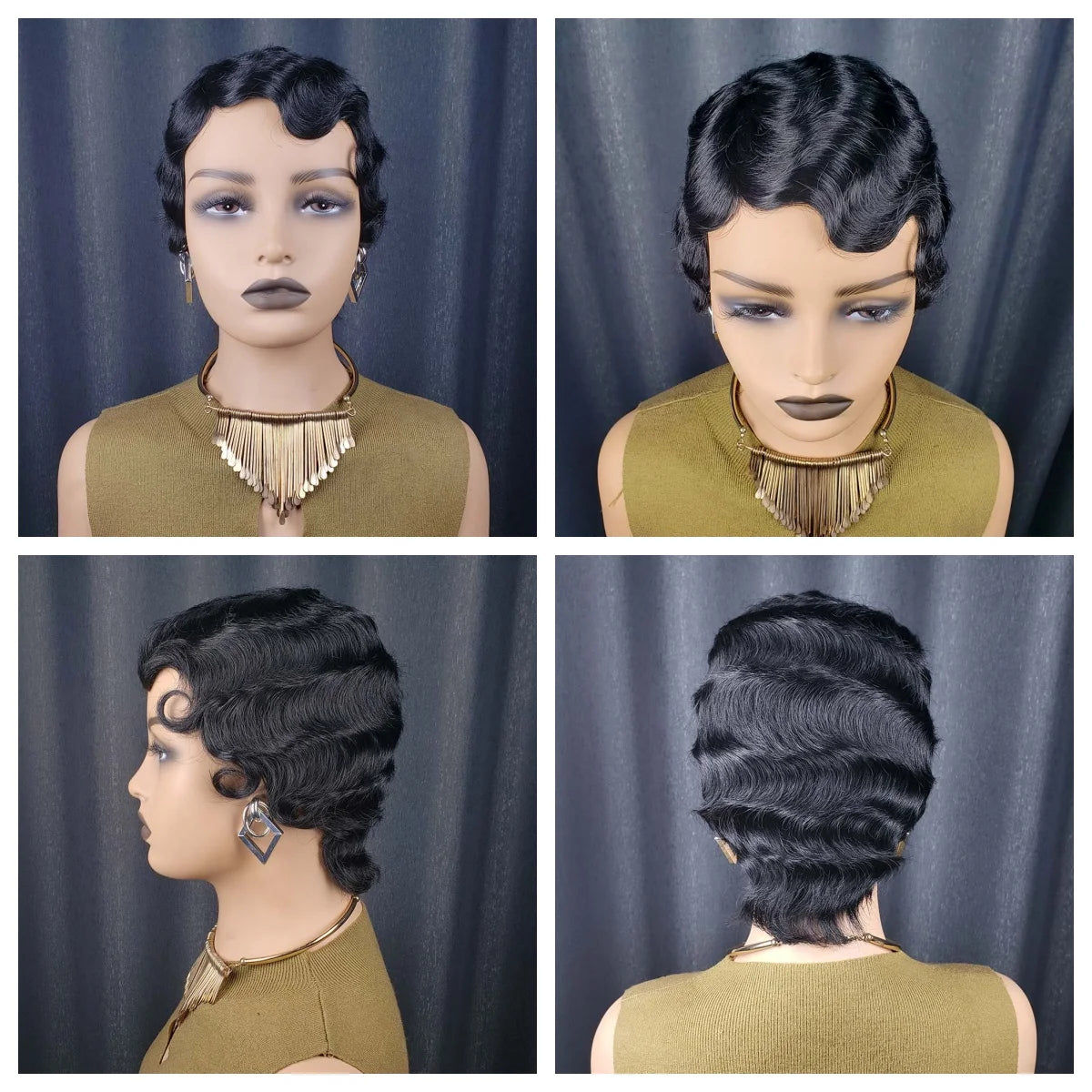 Short Curly Pixie Cut Remy Human Hair Wig for Women