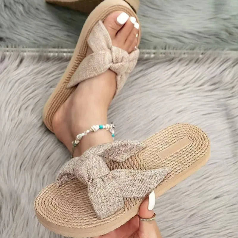Butterfly Knot EVA Cross Strap Flat Sandals for Women