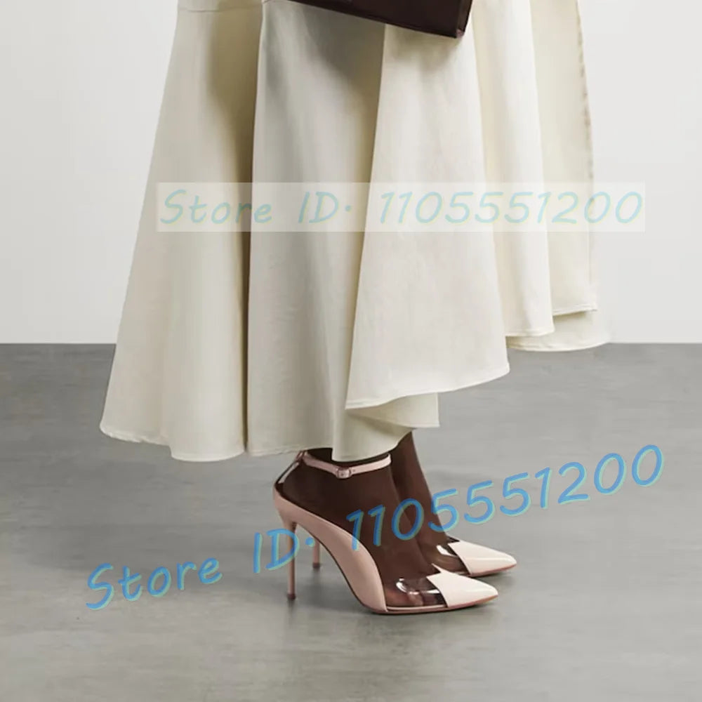 Burgundy Leather Clear PVC Stiletto Sandals for Women