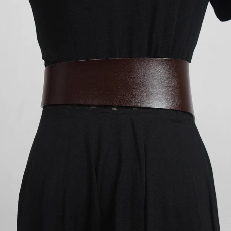 [EAM]  Irregular Genuine Leather Wide Multicolor Belt Personality Women New Fashion Tide All-match Spring Autumn 2025 1DD3996