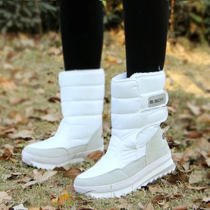 Thick Waterproof Plush Mid Calf Snow Boots for Women