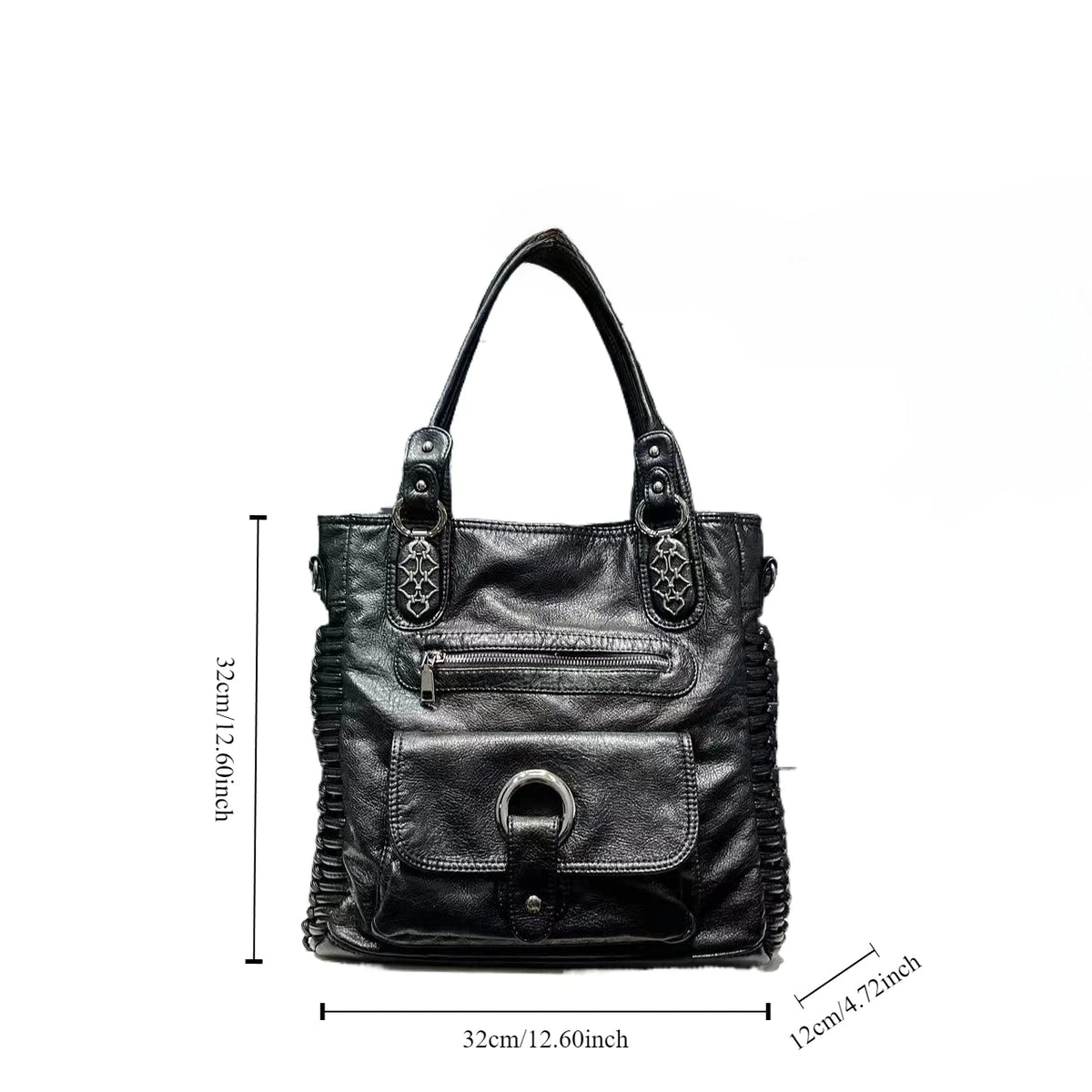Distressed Vegan Leather Shoulder Tote Bag for Women