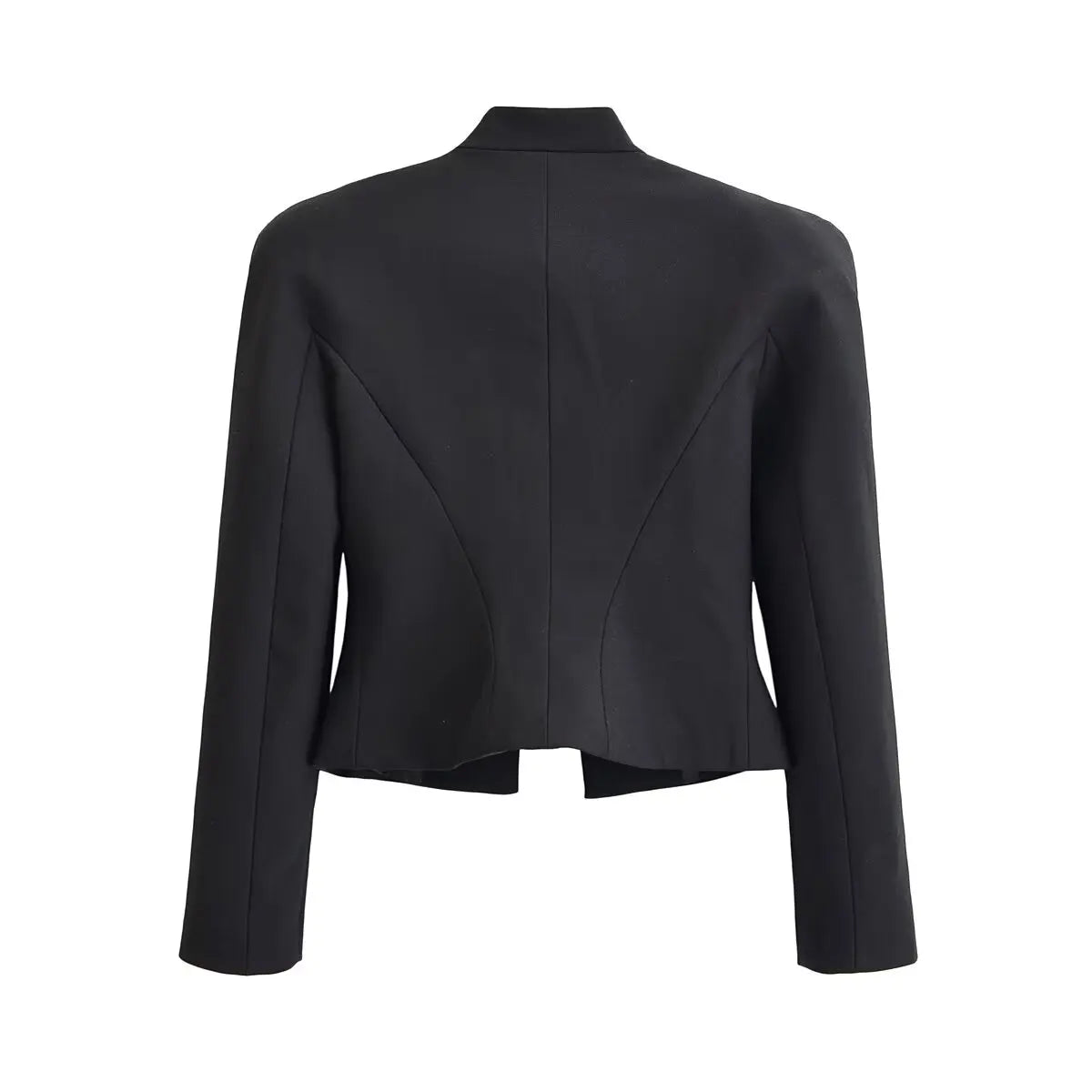 Elegant Black Stand Collar Double Breasted Jacket for Women