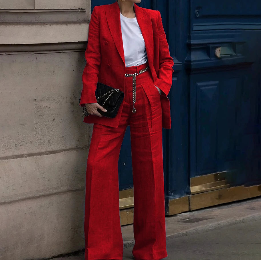 Double Breasted Classic Two Piece Suit Set for Women