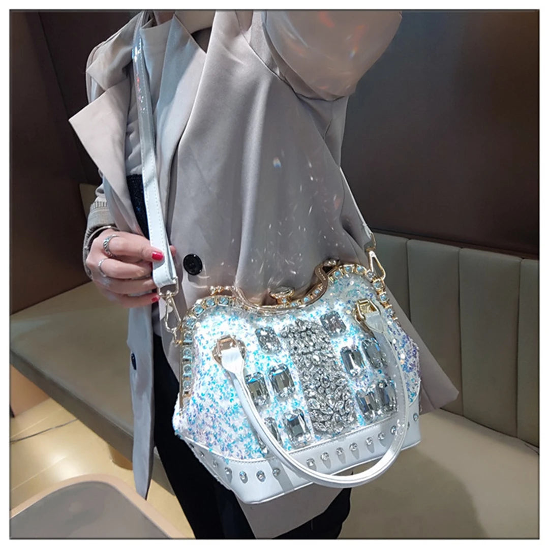 Crystal Sequin One Shoulder Crossbody Handbag for Women