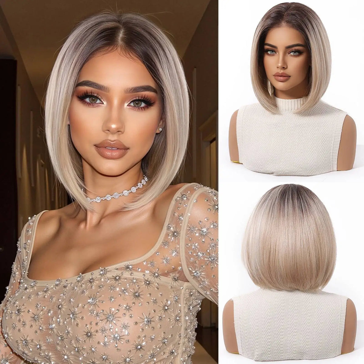 Ombre Blonde Straight Lace Front Bob Wig for Women
