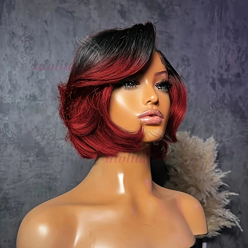 Ombre Pixie Cut Human Hair Lace Front Wig for Women