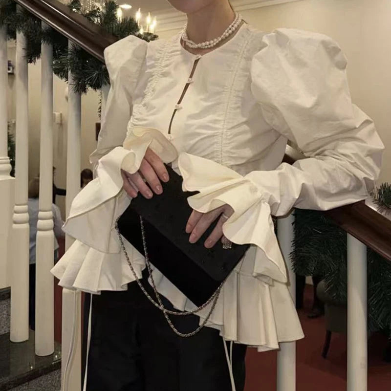 Casual Hollow Out Lace Tie Up Long Sleeve Blouse for Women