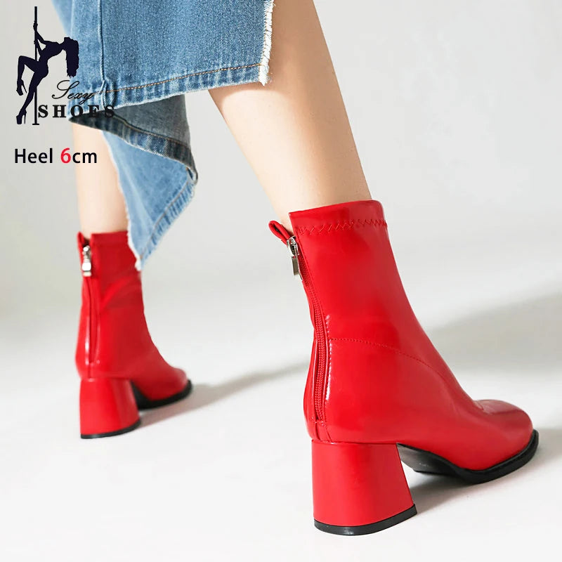 Elegant Warm Block Heel Zip-Up Ankle Boots for Women