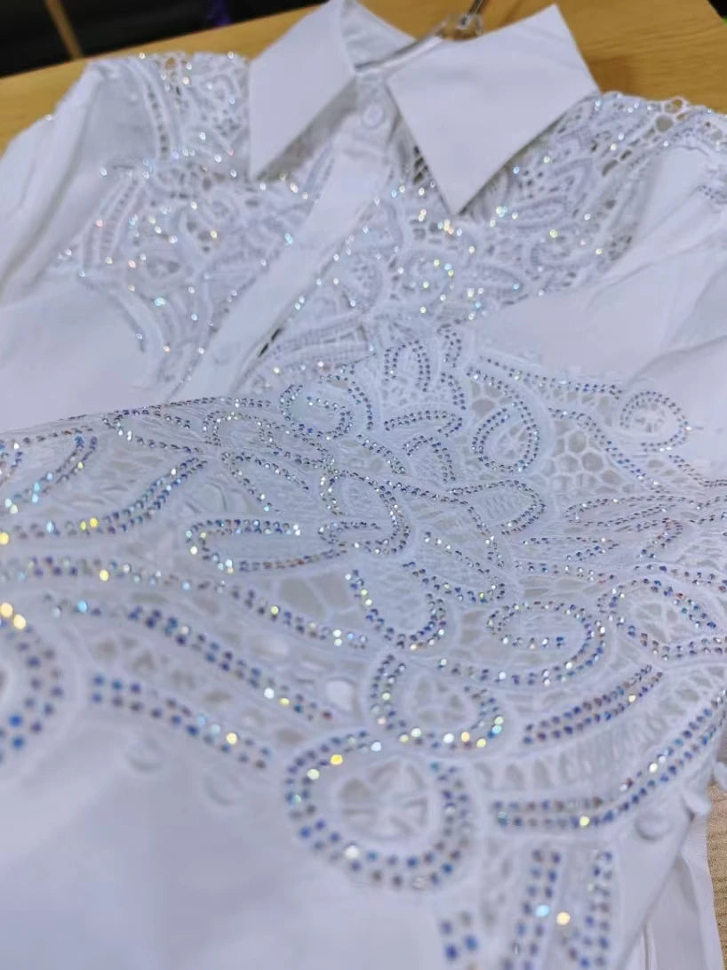 Sequin Embroidered Oversized Cotton Blouse for Women