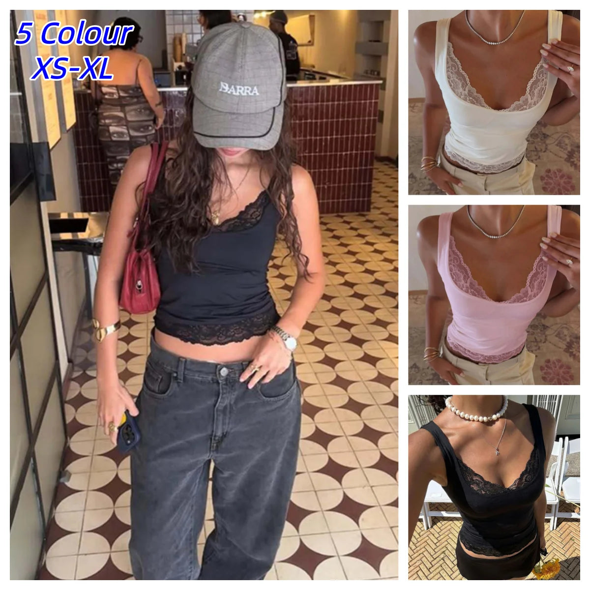 Square Collar Backless Lace Knit Tank Top for Women