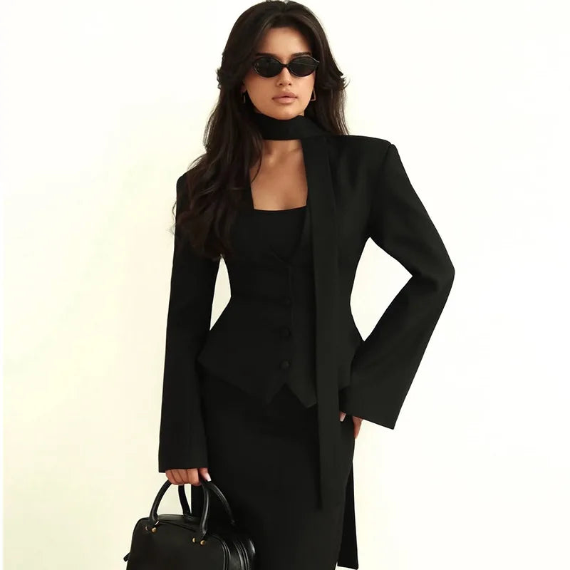 Elegant V Neck Long Sleeve Blazer Jacket for Women