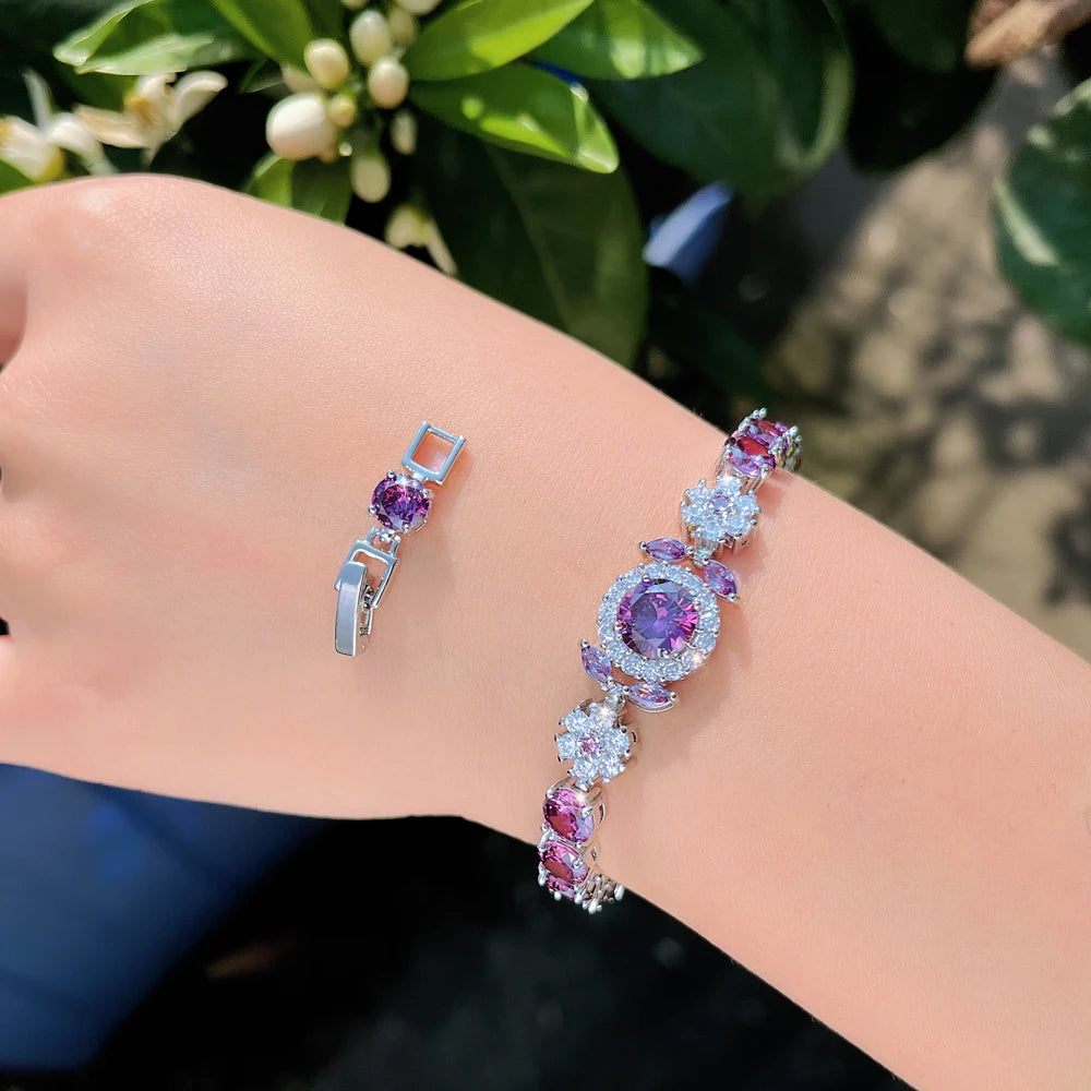 Pink Purple Flower Tennis Bracelet