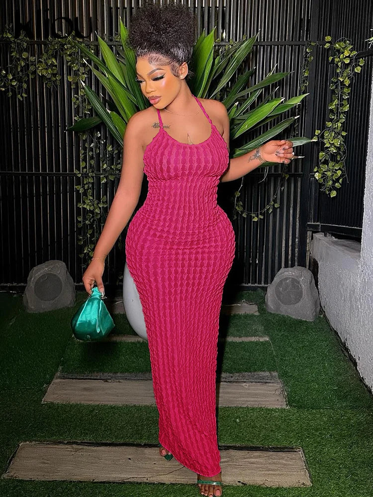 Ruched Backless Sleeveless Bodycon Maxi Dress for Women
