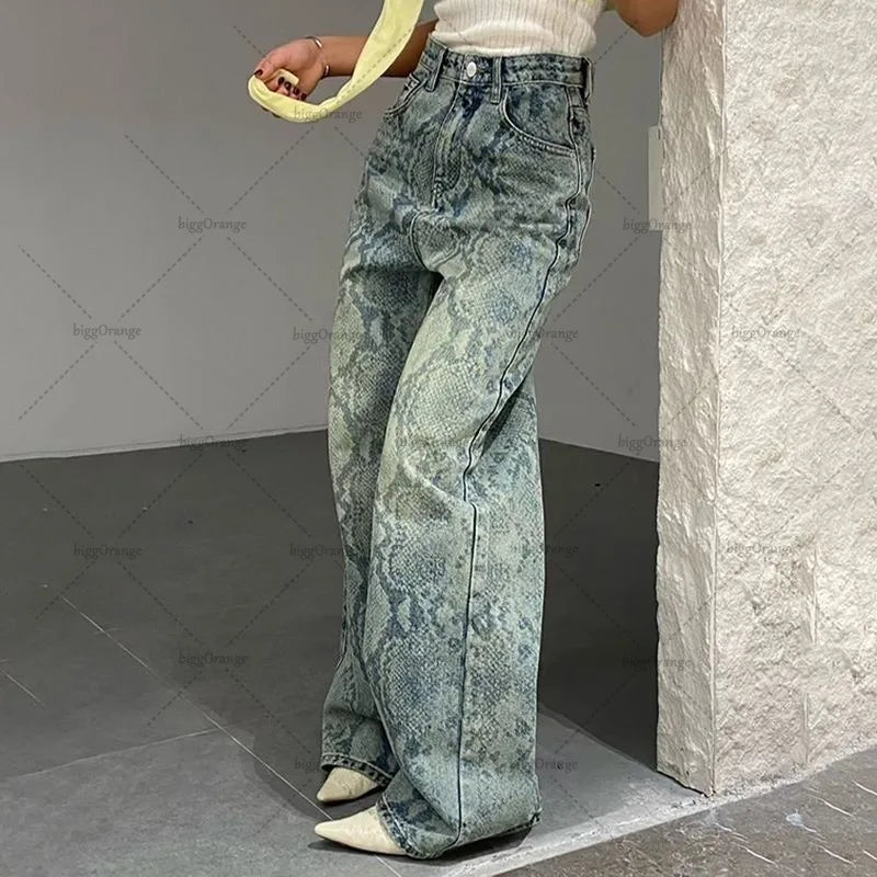 Snake Print High Waist Jeans