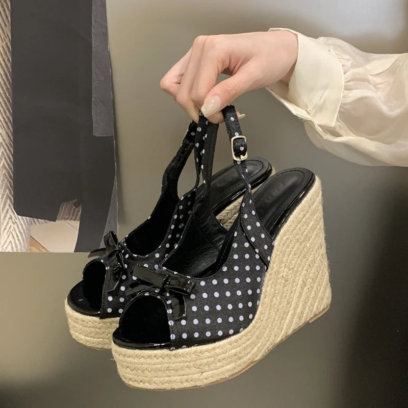 Casual Summer Woven Grass High Wedge Sandals for Women
