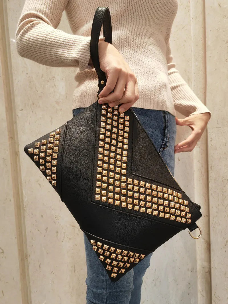 Gleaming Rivet Detail Envelope Clutch Bag for Women