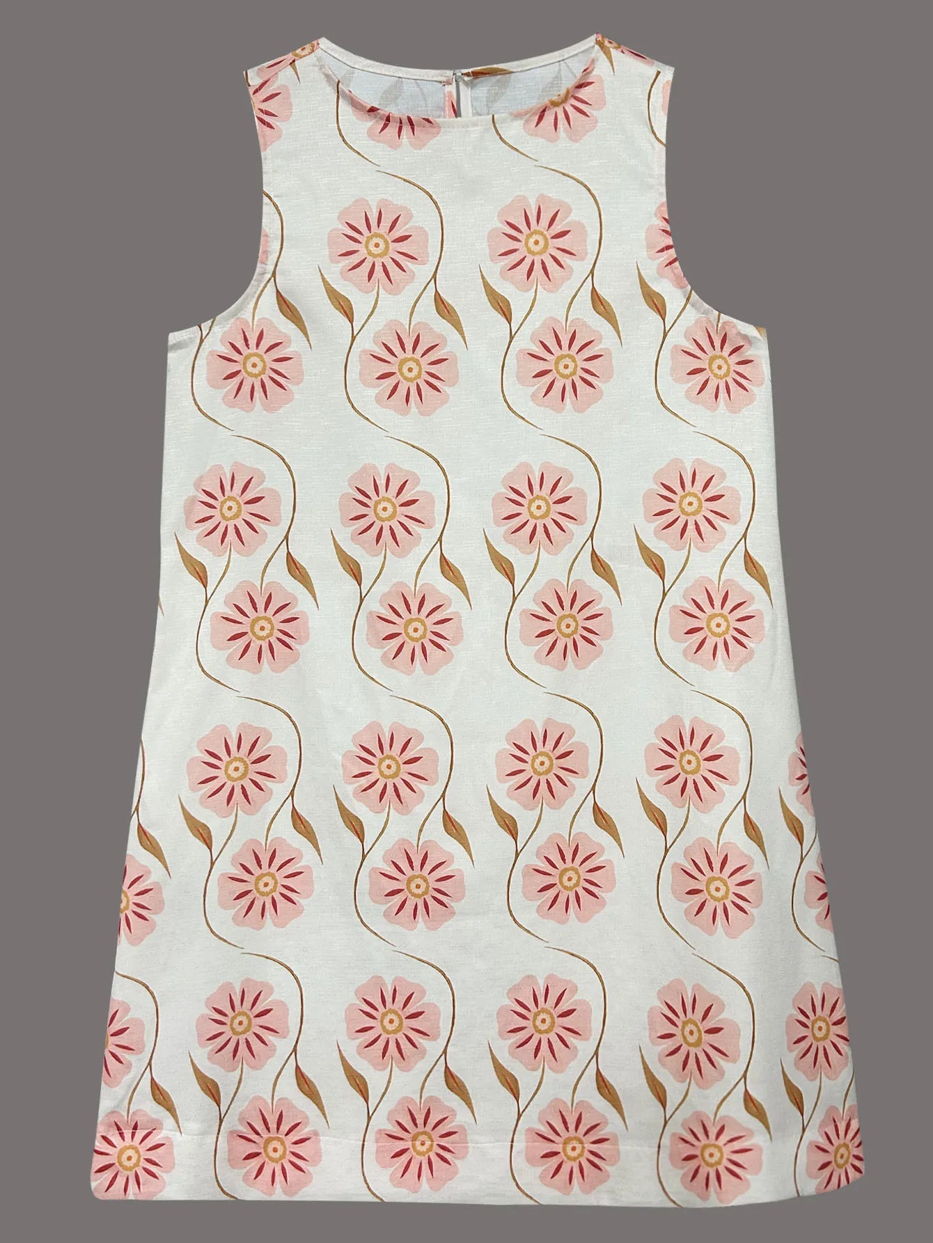 Floral Print Sleeveless Round Neck Mini Dress With Back Keyhole for Women