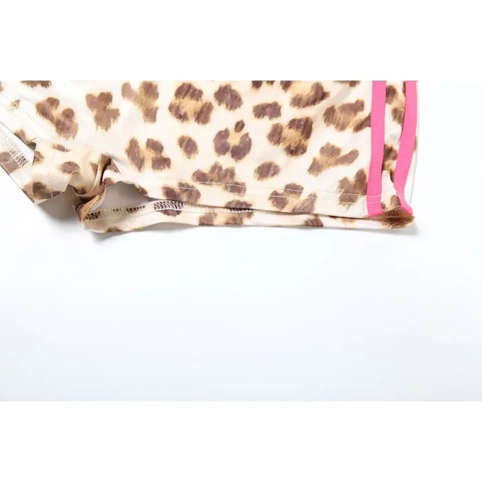Sexy Shorts Set for Woman Crop Top Slim Fit Hooded Leopard Print Top and High Waisted and Half Pants Suit 2025 Spring/summer New