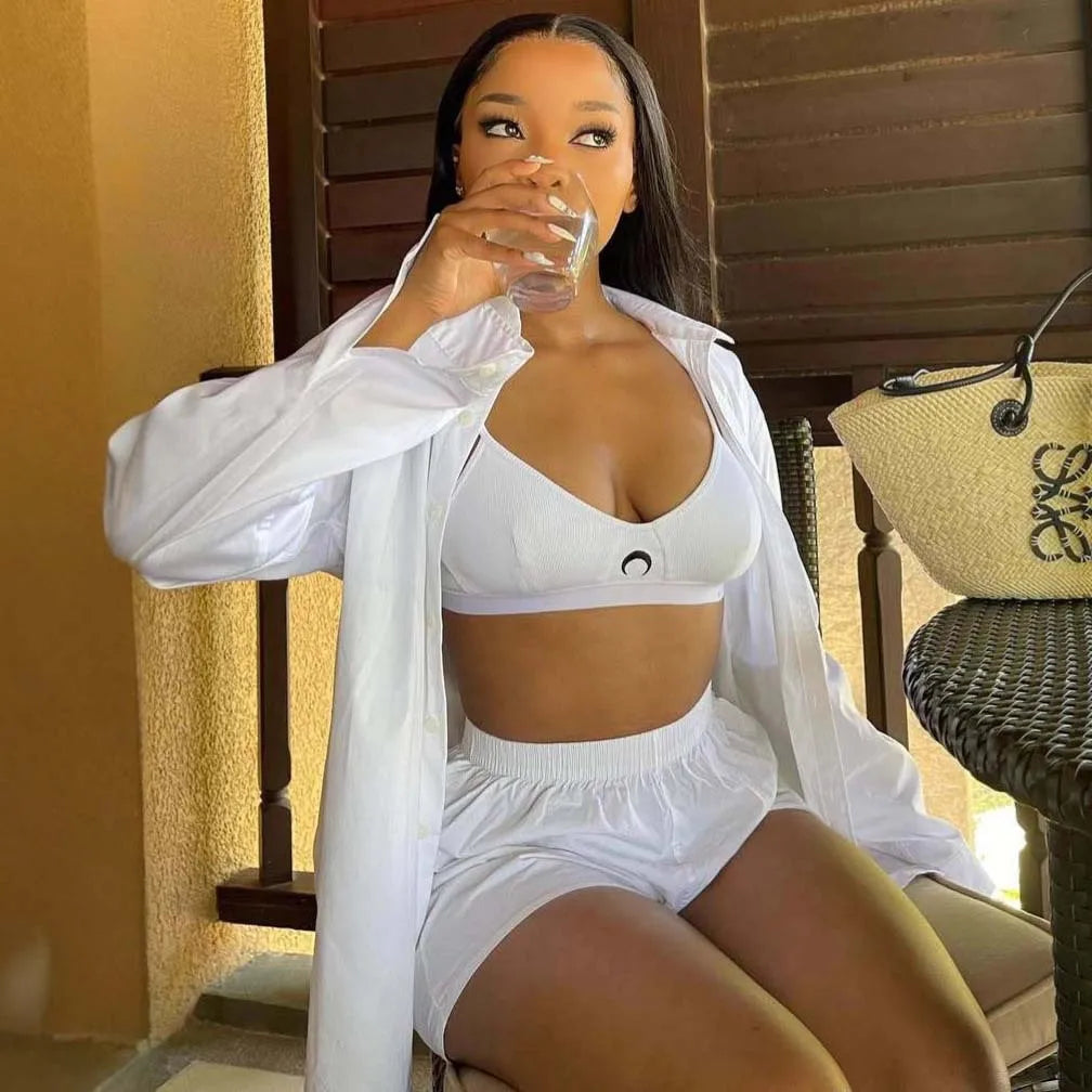 Casual Turn Down Collar Shirt And Shorts Set for Women