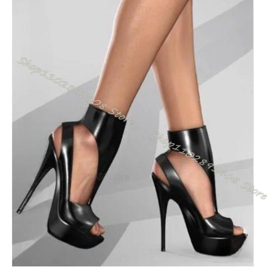 Black Crystal Open Toe Stiletto Heels