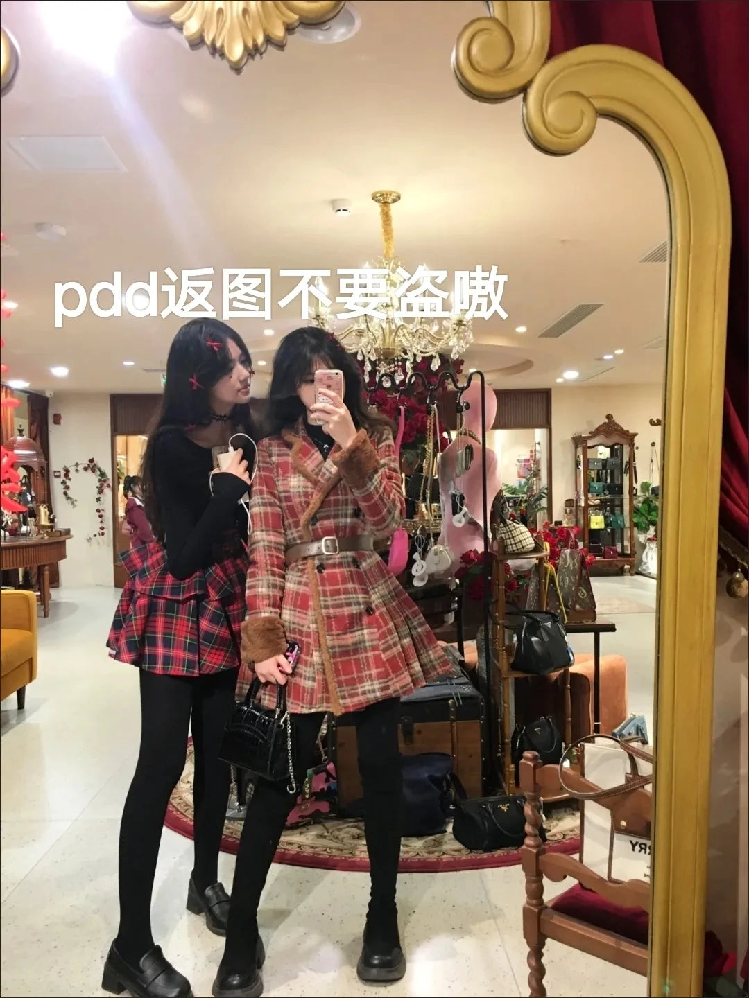Women's Double Breasted Plaid Coat, Woolen Jacket , V-Neck, Loose Tops, Female Clothes, Sweet, New, Autumn, Winter