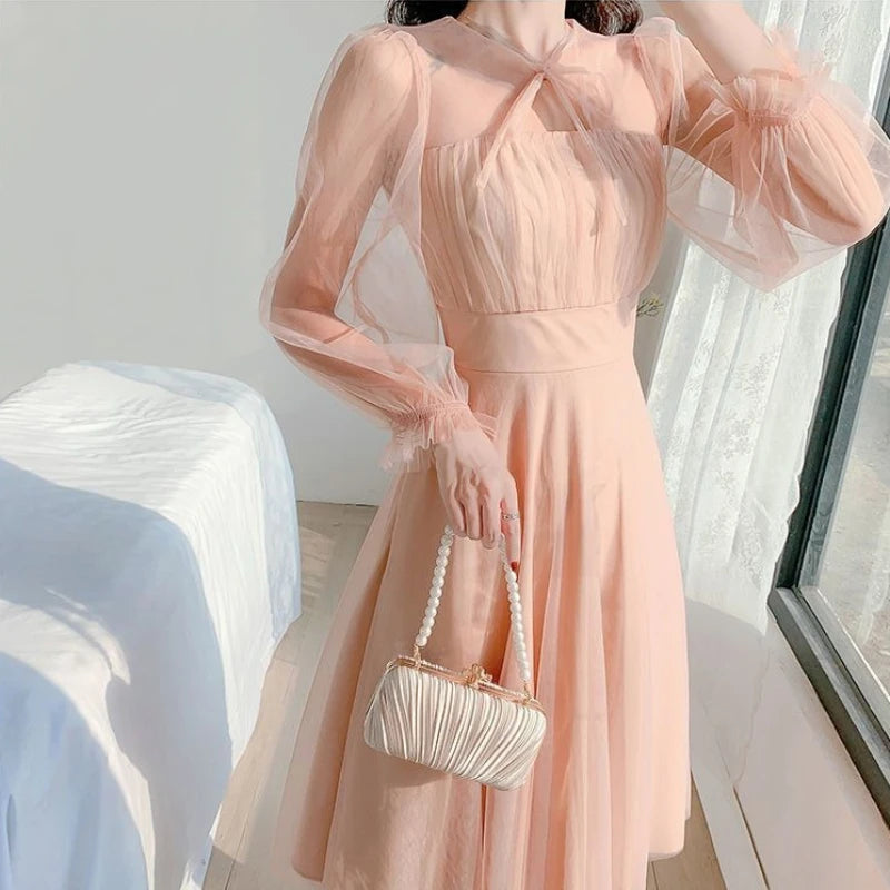 2026 Summer French Style Mesh Tulle Long Dress Women Elegant Fairy Party Maxi Dress Soft Aesthetic Holiday Beach Wear