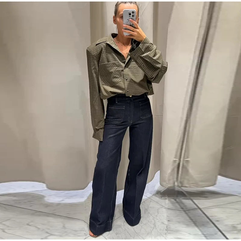 Long Sleeve Plaid Button-Up Shirt Jacket for Women