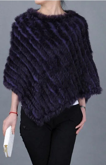 Rabbit Fur Knit Shawl Coat