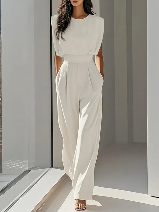 Pleated High Waist Jumpsuit With Pockets