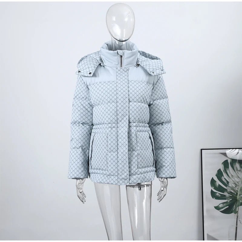 Casual Printed Hooded Cotton Coat With Zipper For Women