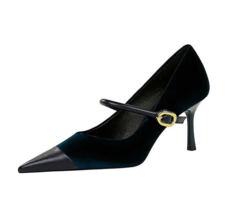 Suede Buckle Strap Pointed Toe Stiletto Pumps for Women