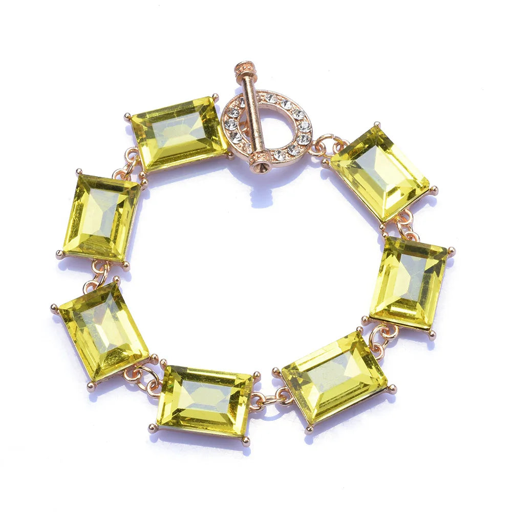 Multicolor Square Crystal Charm Bracelet for Women