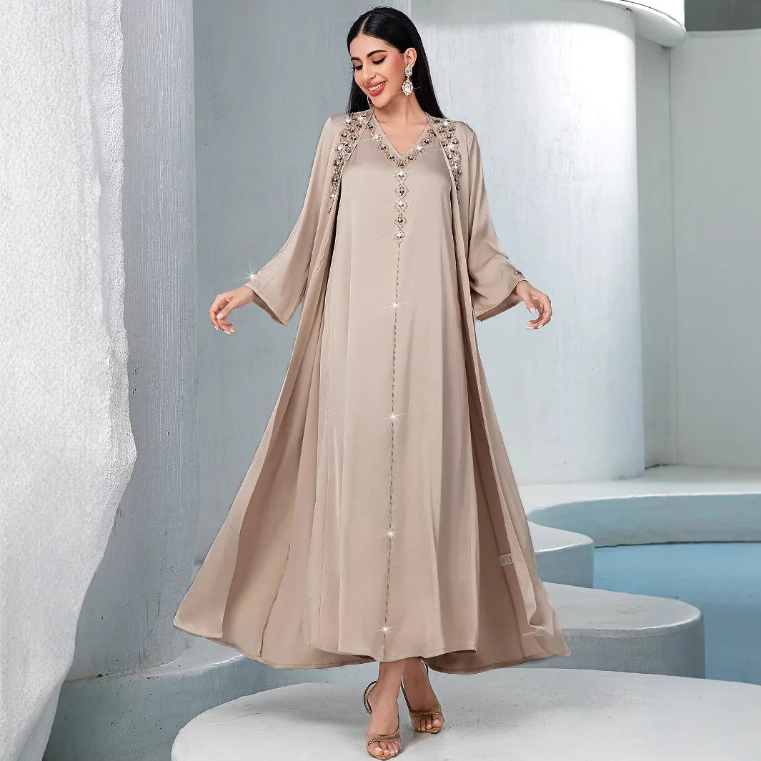 Diamond Embellished Two Piece Abaya Set for Women