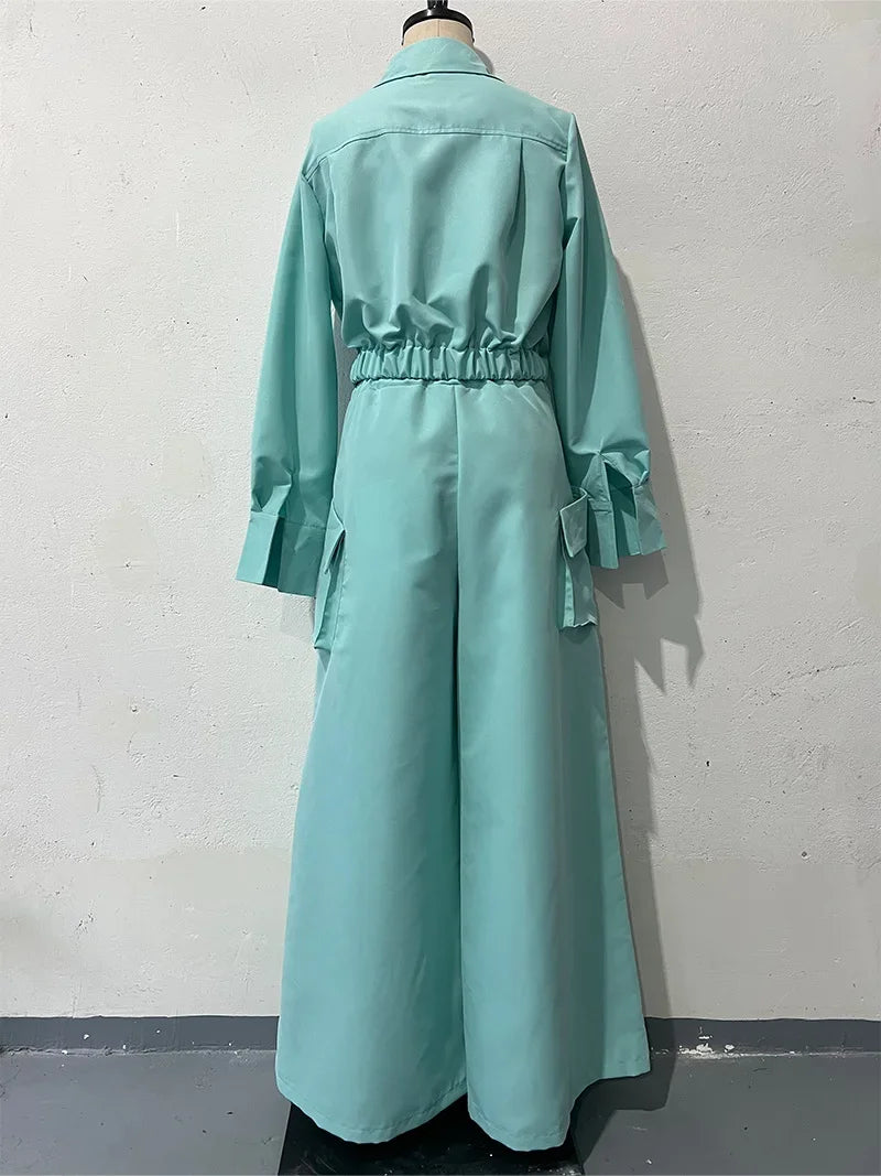 2 Piece Set Women Clothes Elegant Commute Long Sleeve Top & High Waist Wide Leg Pants Fashion Suit for Female 2025 Summer New