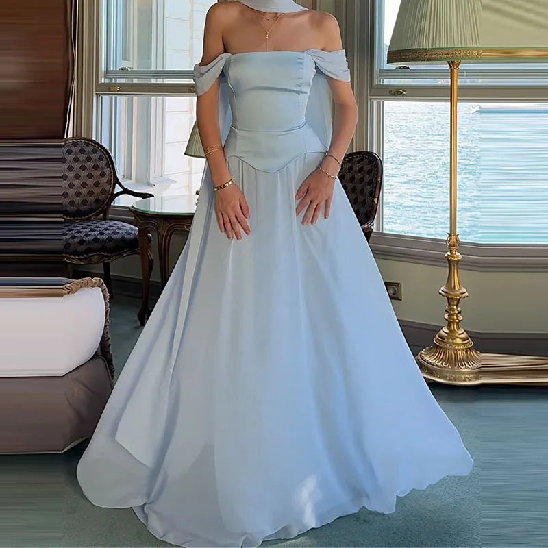 Elegant Satin Backless Pleated Evening Dress for Women