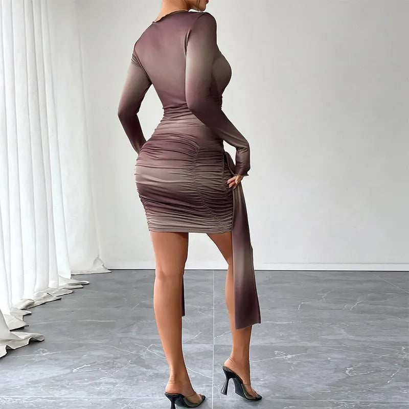 Spring Women Mini Dresses Fashion New Streetwear Tie Flowers Long Sleeves O-Neck Casual Slim Sexy Dress Club Party Lady Clothing