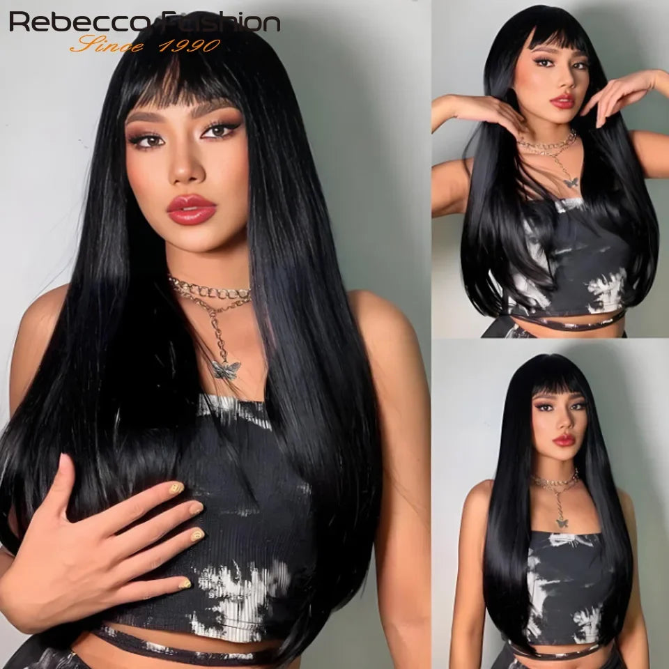 Glueless Straight Human Hair Wig With Bangs for Women