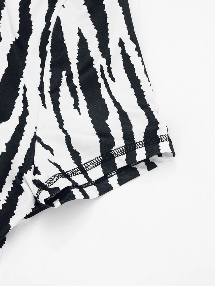Printed Backless Stretch Turtleneck Romper for Women